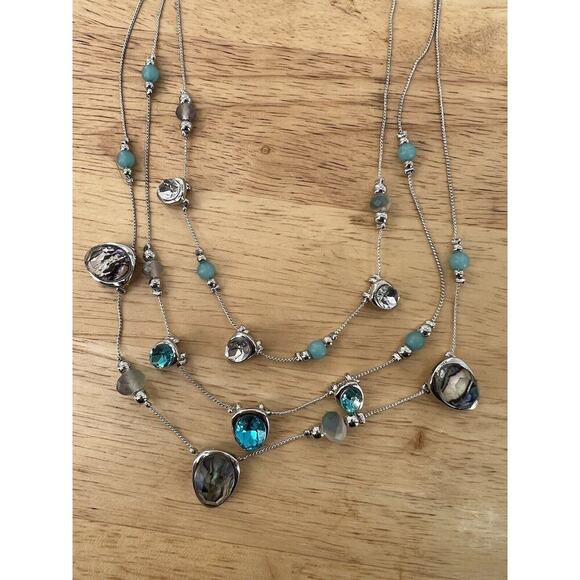 Ballet Teal Pearl Stone Three-Strand Fashion Statement Necklace Jewelry NEW - Picture 3 of 11